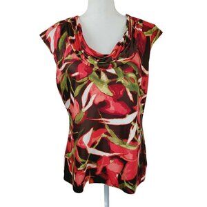 Anne Klein Women's Satiny Sleeveless Blouse Sz Med Mature Abstract Floral EUC